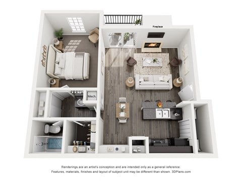 Floor plan for 1 bed, 1 bath, 758 sqft